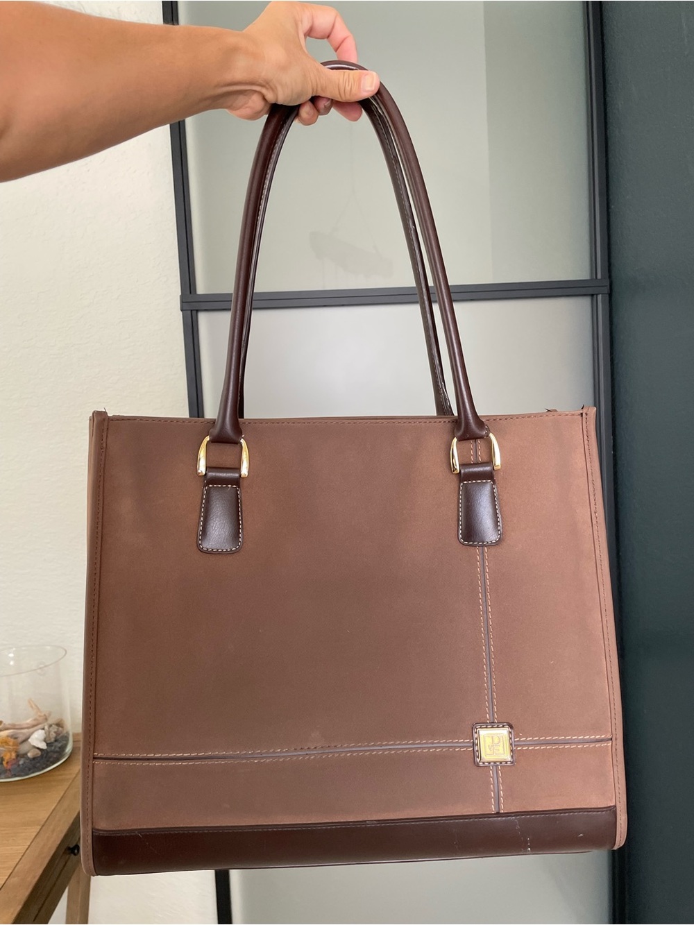 DVF Brown Leather-Trim Tote Bag